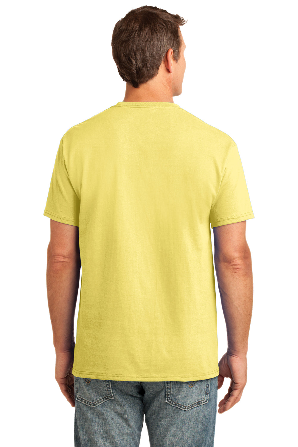 Port & Company PC54P Mens Core Short Sleeve Crewneck T-Shirt w/ Pocket Yellow Back