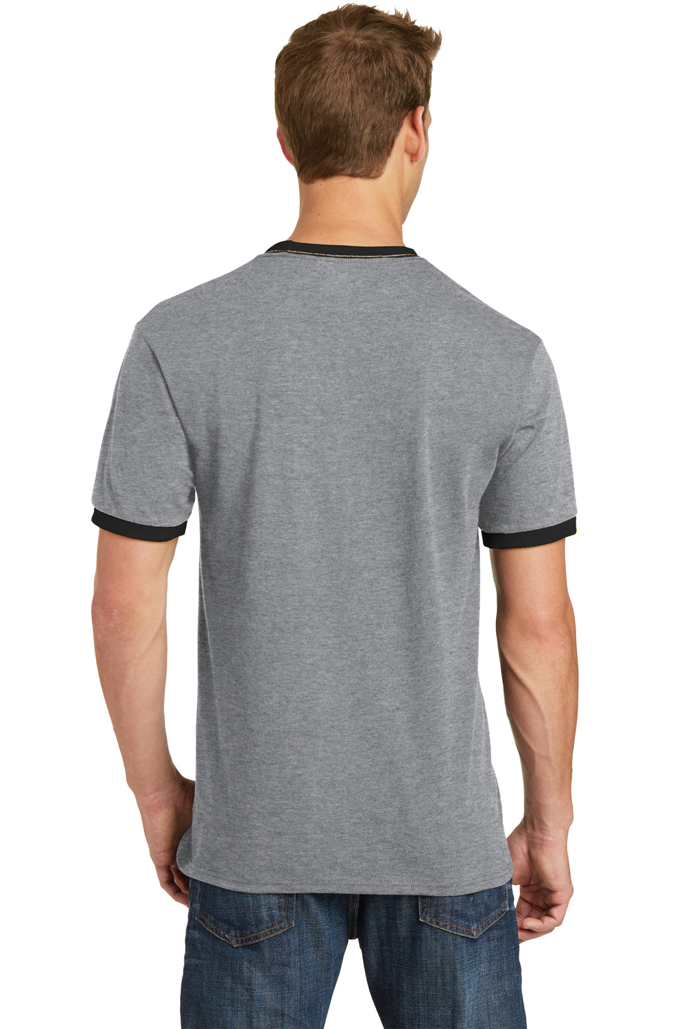 Port & Company PC54R Mens Core Ringer Short Sleeve Crewneck T-Shirt Heather Grey/Black Back