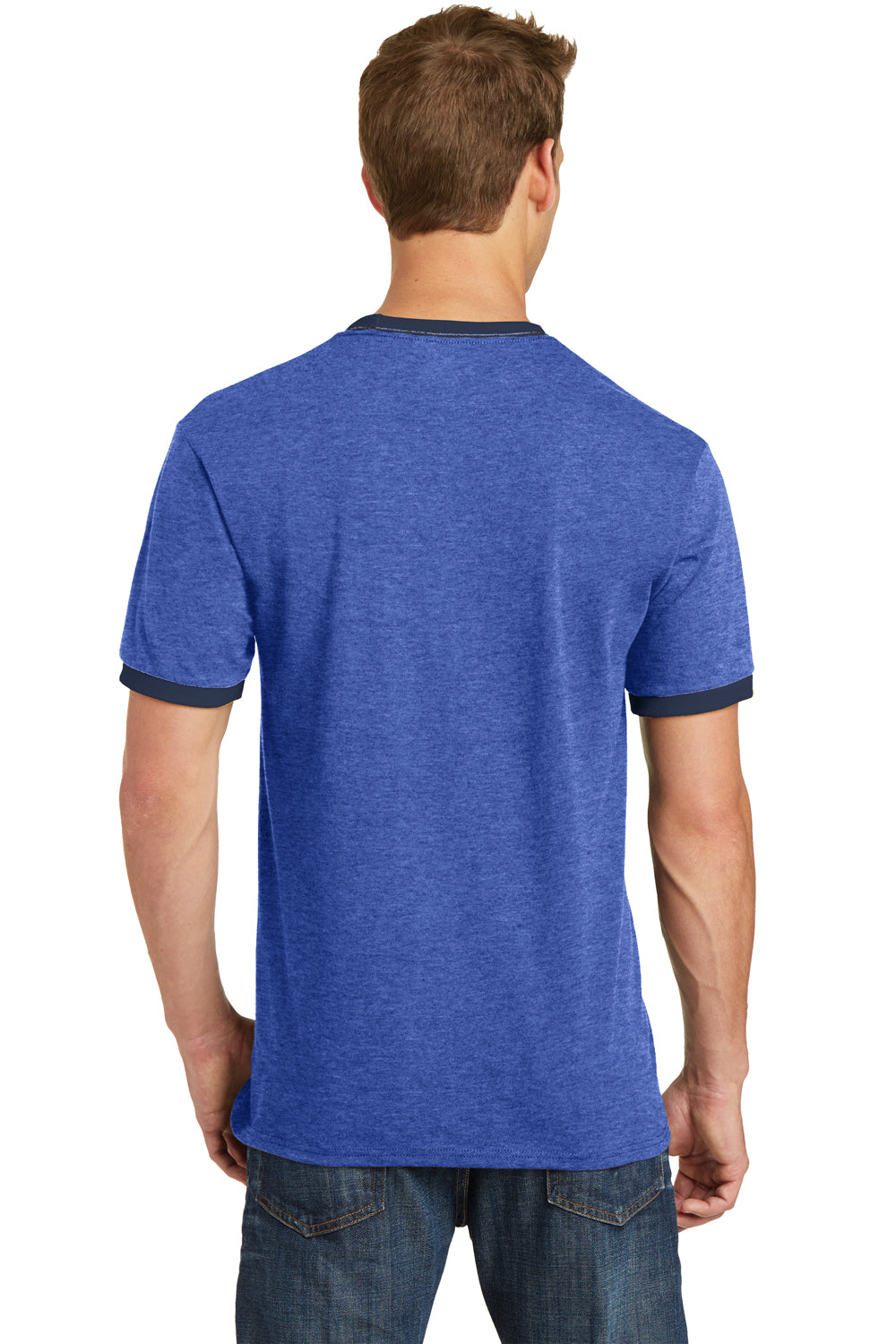 Port & Company PC54R Mens Core Ringer Short Sleeve Crewneck T-Shirt Heather Royal Blue/Navy Blue Back