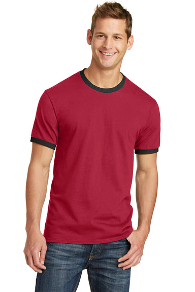 Port & Company PC54R Mens Core Ringer Short Sleeve Crewneck T-Shirt Red/Black Front