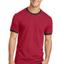 Port & Company Mens Core Ringer Short Sleeve Crewneck T-Shirt - Red/Jet Black