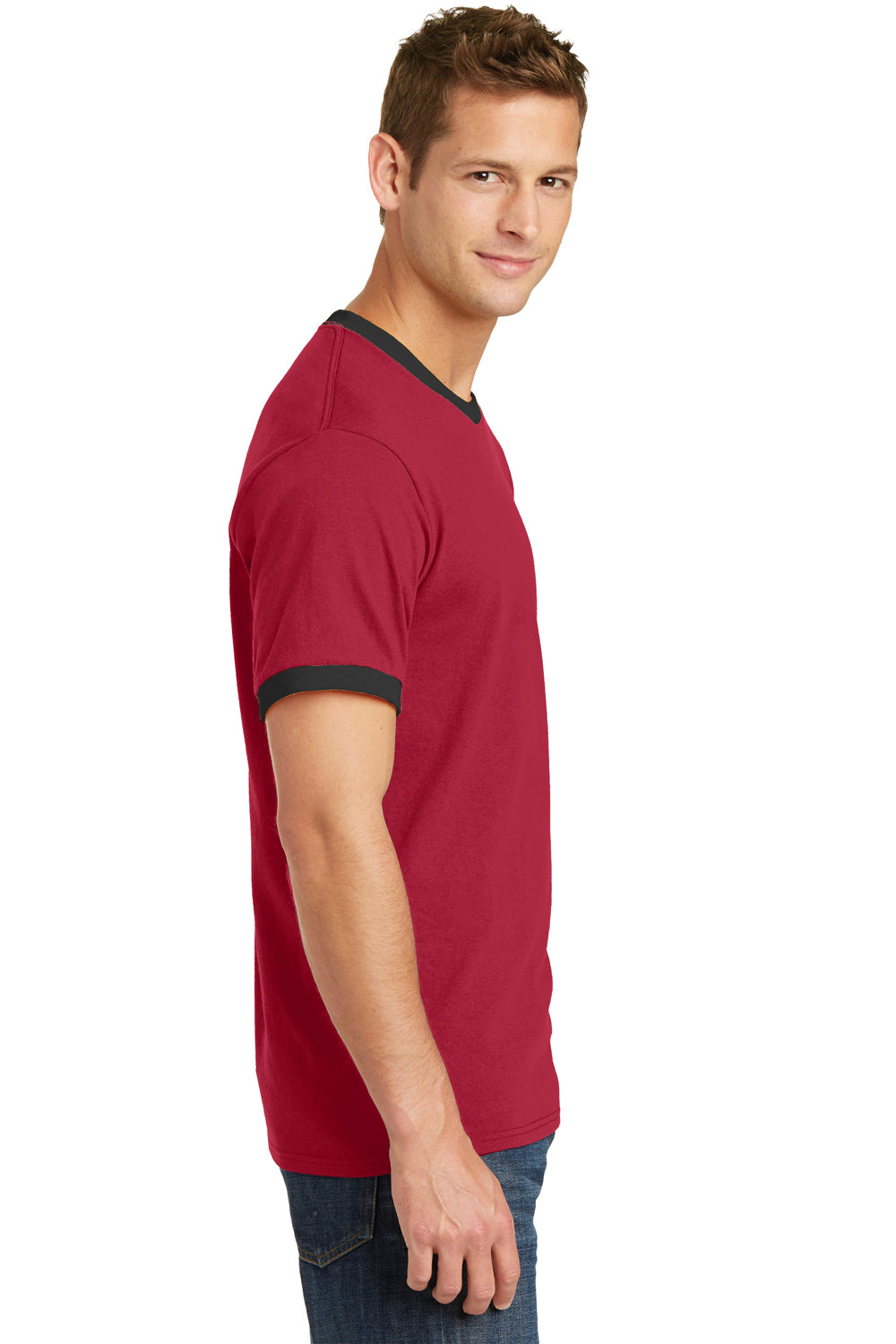 Port & Company PC54R Mens Core Ringer Short Sleeve Crewneck T-Shirt Red/Black Side