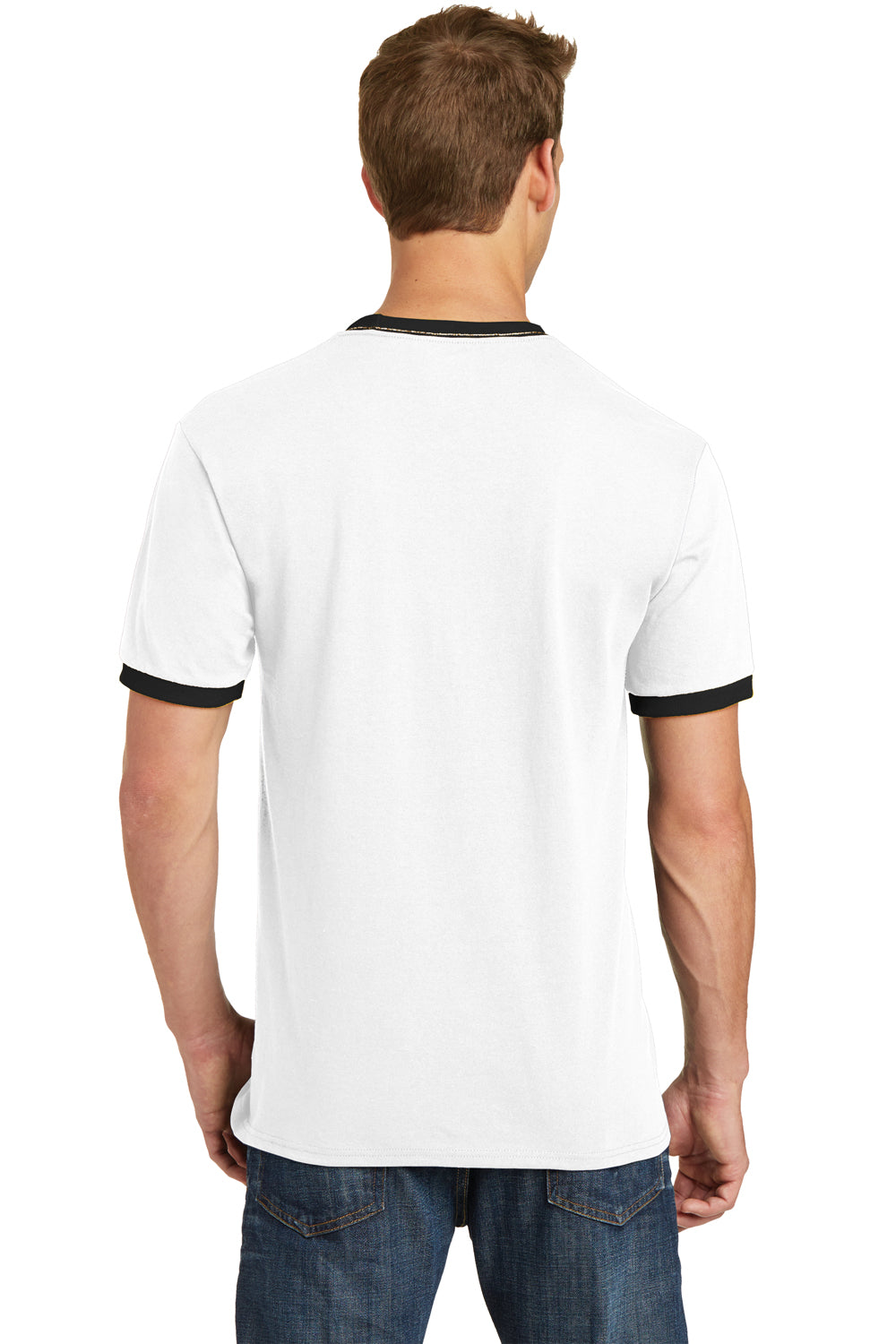 Port & Company PC54R Mens Core Ringer Short Sleeve Crewneck T-Shirt White/Black Back
