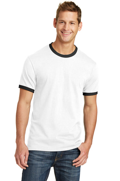 Port & Company PC54R Mens Core Ringer Short Sleeve Crewneck T-Shirt White/Black Front