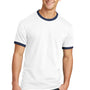 Port & Company Mens Core Ringer Short Sleeve Crewneck T-Shirt - White/Navy Blue