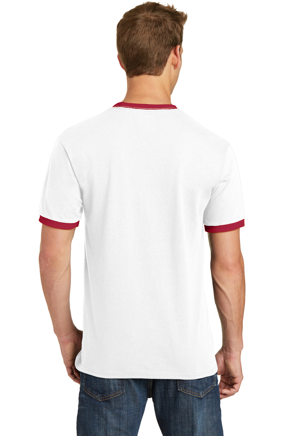 Port & Company PC54R Mens Core Ringer Short Sleeve Crewneck T-Shirt White/Red Back