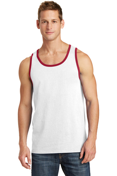 Port & Company PC54TT Mens Core Tank Top White/Red Front