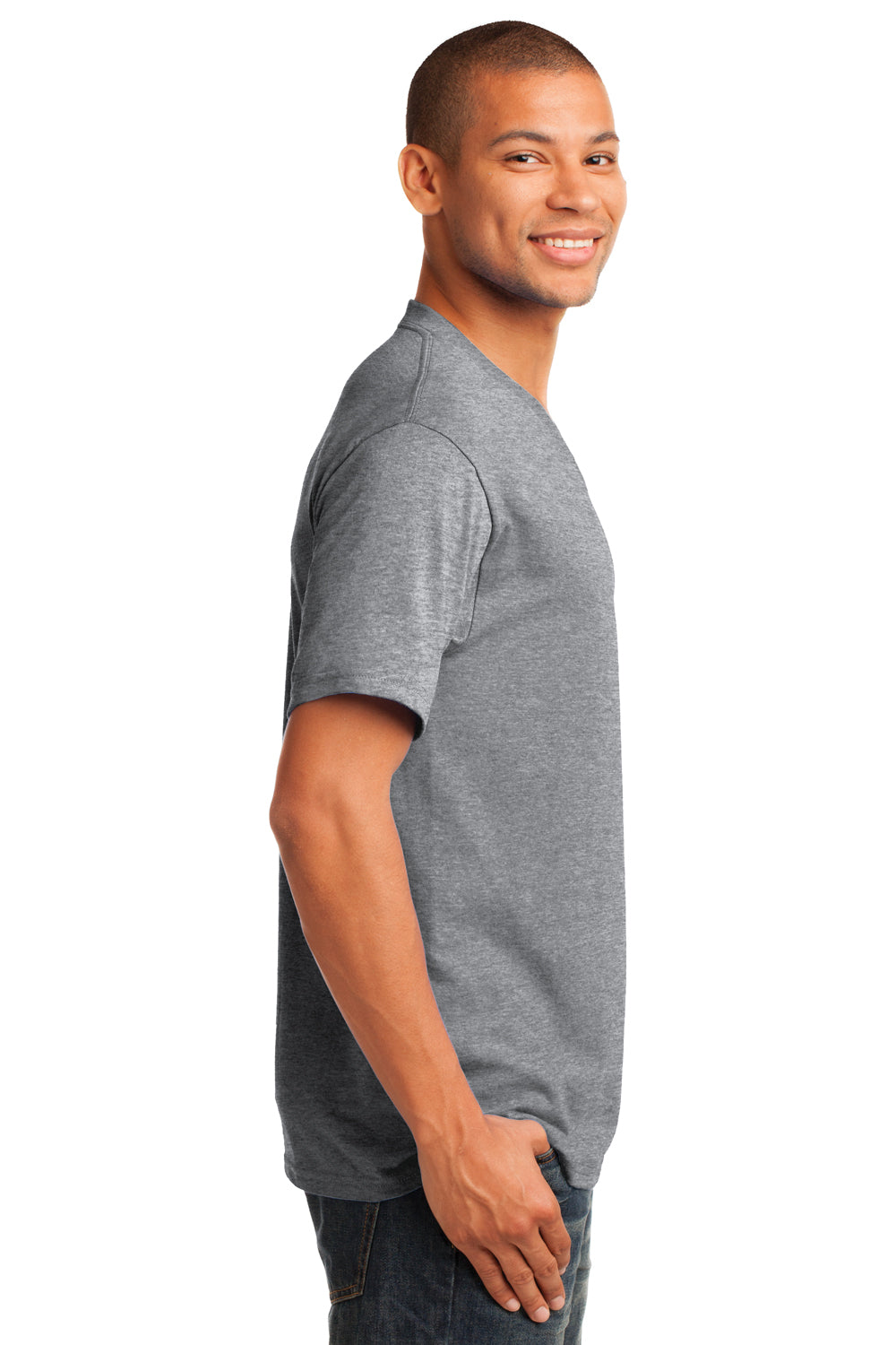 Port & Company PC54V Mens Core Short Sleeve V-Neck T-Shirt Heather Grey Side