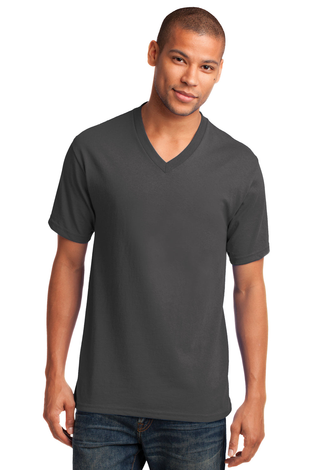 Port & Company PC54V Mens Core Short Sleeve V-Neck T-Shirt Charcoal Grey Front