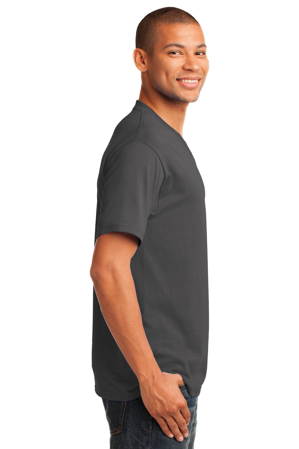 Port & Company PC54V Mens Core Short Sleeve V-Neck T-Shirt Charcoal Grey Side