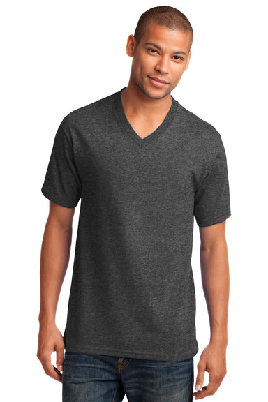 Port & Company PC54V Mens Core Short Sleeve V-Neck T-Shirt Heather Dark Grey Front