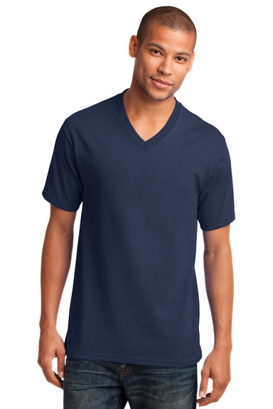 Port & Company PC54V Mens Core Short Sleeve V-Neck T-Shirt Navy Blue Front