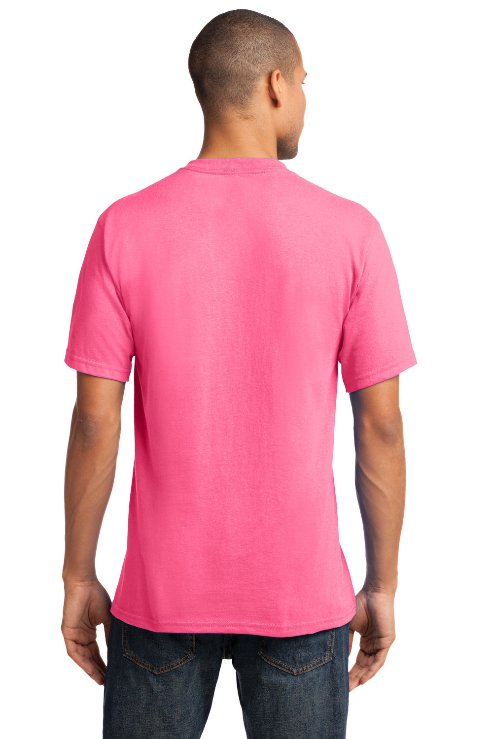 Port & Company PC54V Mens Core Short Sleeve V-Neck T-Shirt Neon Pink Back