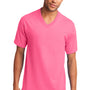 Port & Company Mens Core Short Sleeve V-Neck T-Shirt - Neon Pink