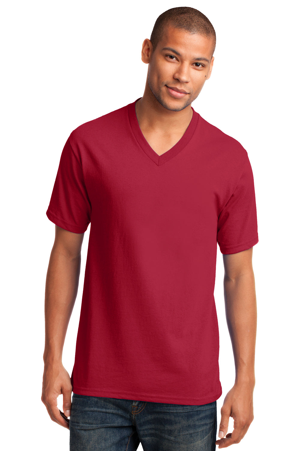 Port & Company PC54V Mens Core Short Sleeve V-Neck T-Shirt Red Front