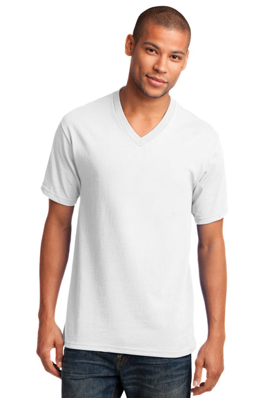 Port & Company PC54V Mens Core Short Sleeve V-Neck T-Shirt White Front