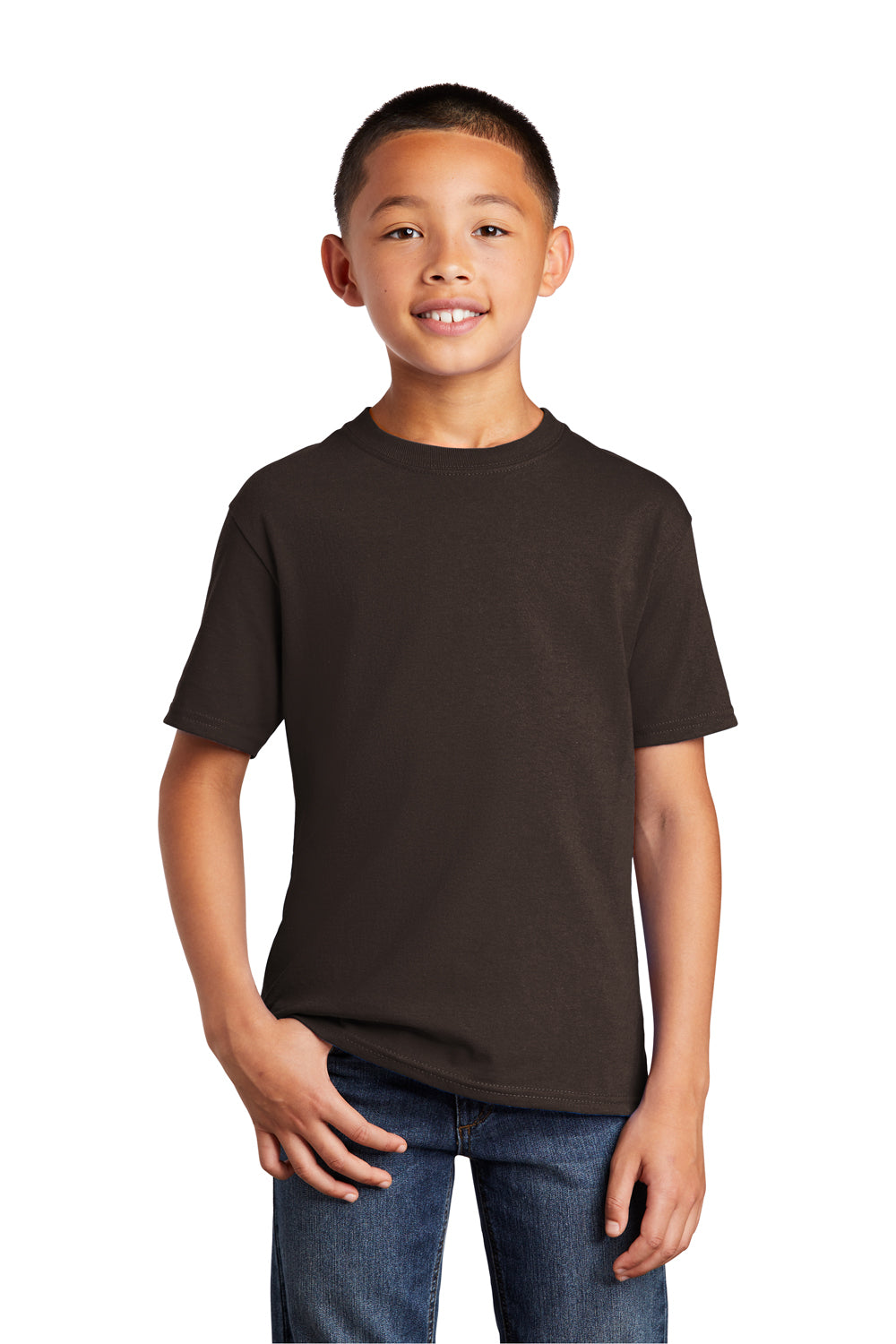 Port & Company PC54Y Youth Core Short Sleeve Crewneck T-Shirt Chocolate Brown Front