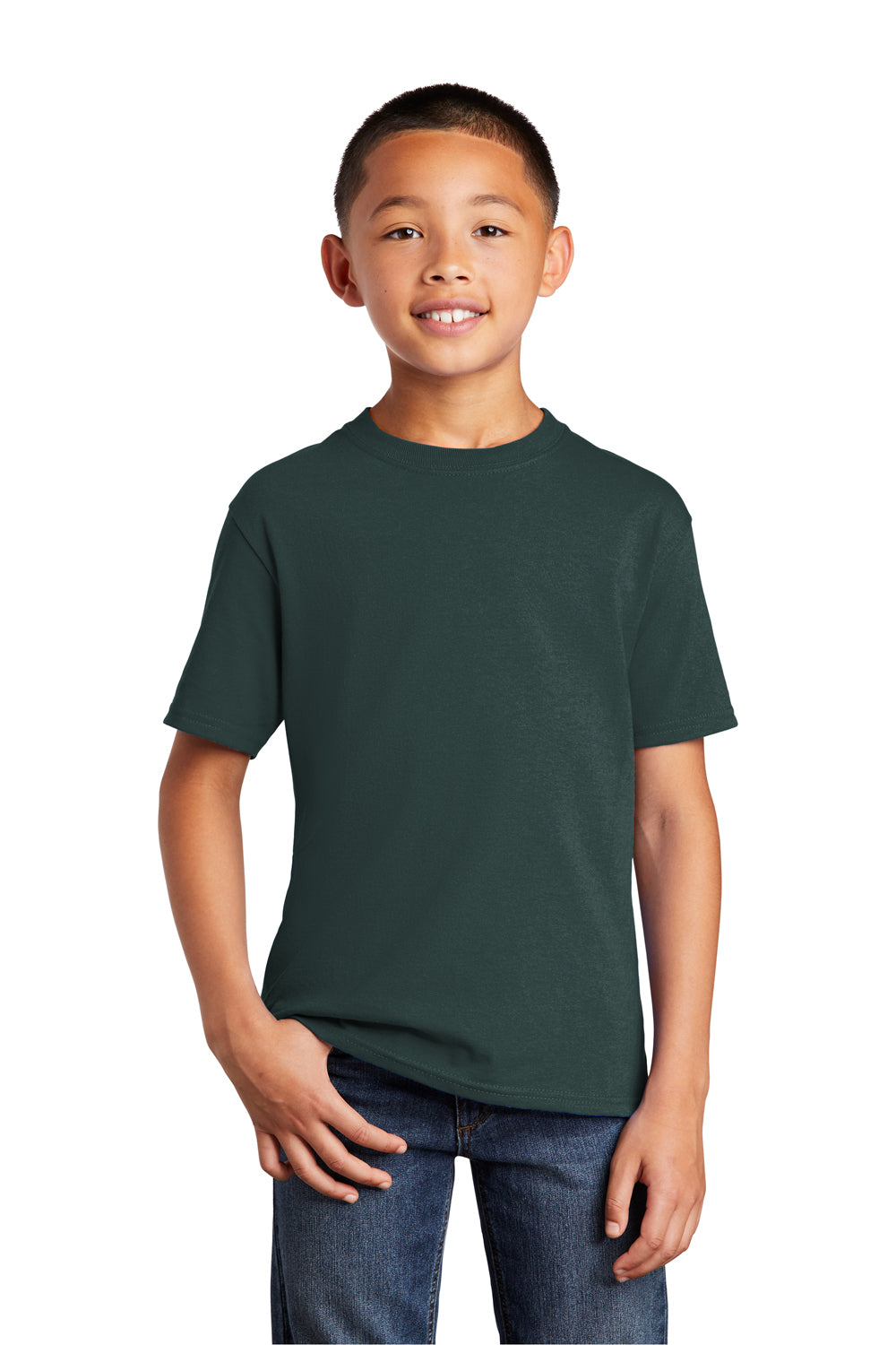 Port & Company PC54Y Youth Core Short Sleeve Crewneck T-Shirt Dark Green Front