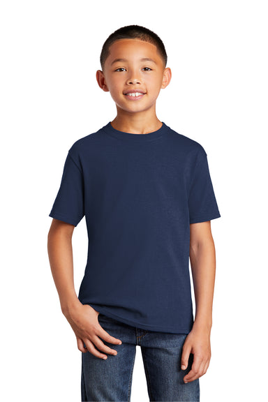 Port & Company PC54Y Youth Core Short Sleeve Crewneck T-Shirt Navy Blue Front
