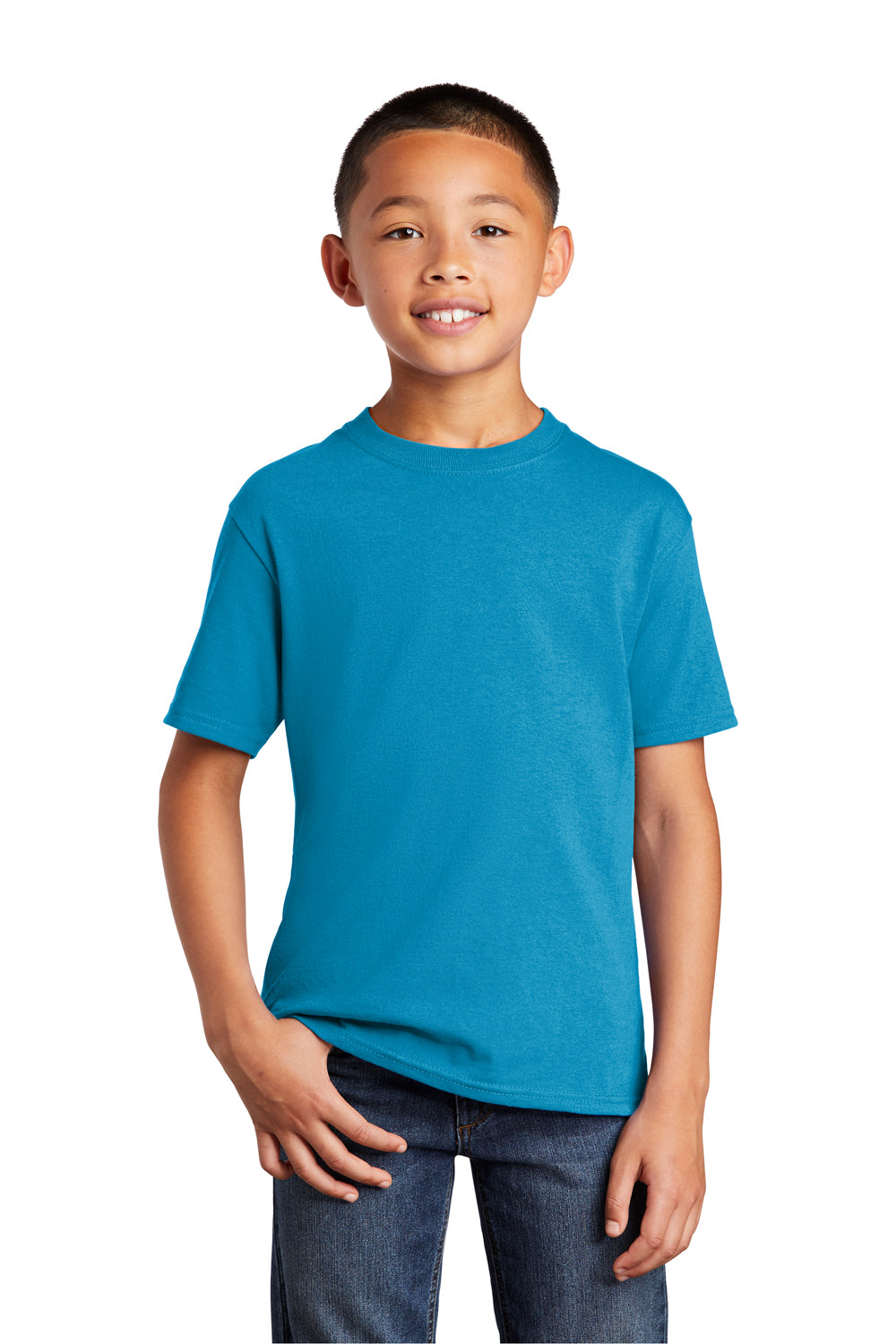 Port & Company PC54Y Youth Core Short Sleeve Crewneck T-Shirt Neon Blue Front
