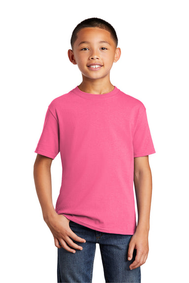Port & Company PC54Y Youth Core Short Sleeve Crewneck T-Shirt Neon Pink Front