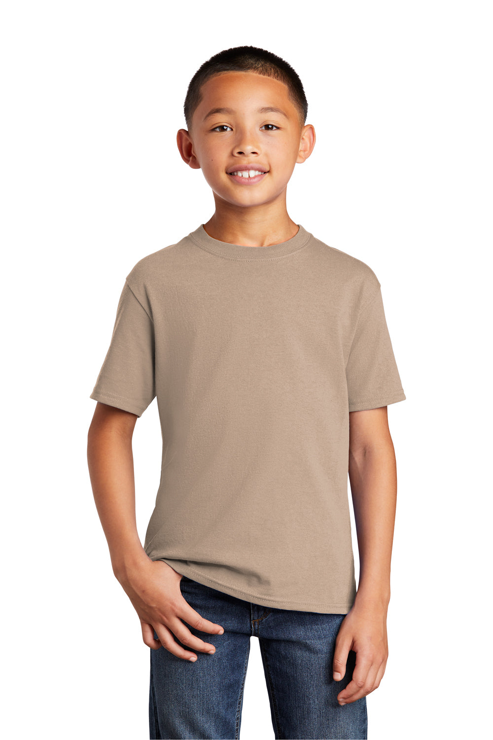 Port & Company PC54Y Youth Core Short Sleeve Crewneck T-Shirt Sand Brown Front