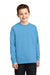 Port & Company PC54YLS Youth Core Long Sleeve Crewneck T-Shirt Aqua Blue Front