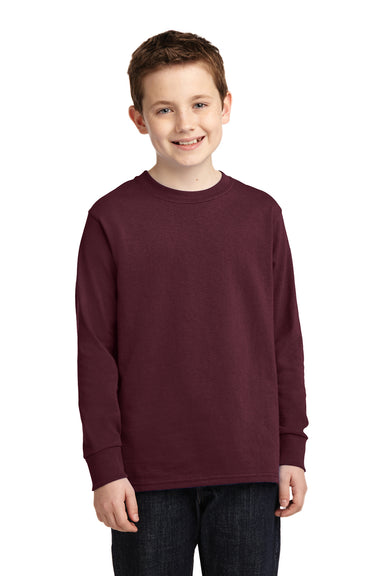 Port & Company PC54YLS Youth Core Long Sleeve Crewneck T-Shirt Maroon Front