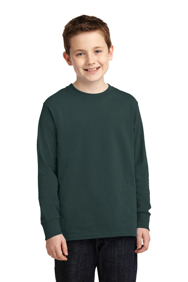 Port & Company PC54YLS Youth Core Long Sleeve Crewneck T-Shirt Dark Green Front