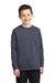 Port & Company PC54YLS Youth Core Long Sleeve Crewneck T-Shirt Heather Navy Blue Front