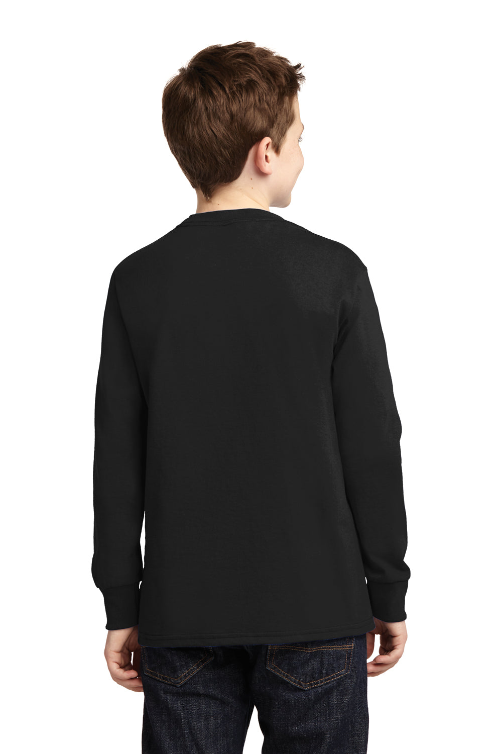 Port & Company PC54YLS Youth Core Long Sleeve Crewneck T-Shirt Black Back