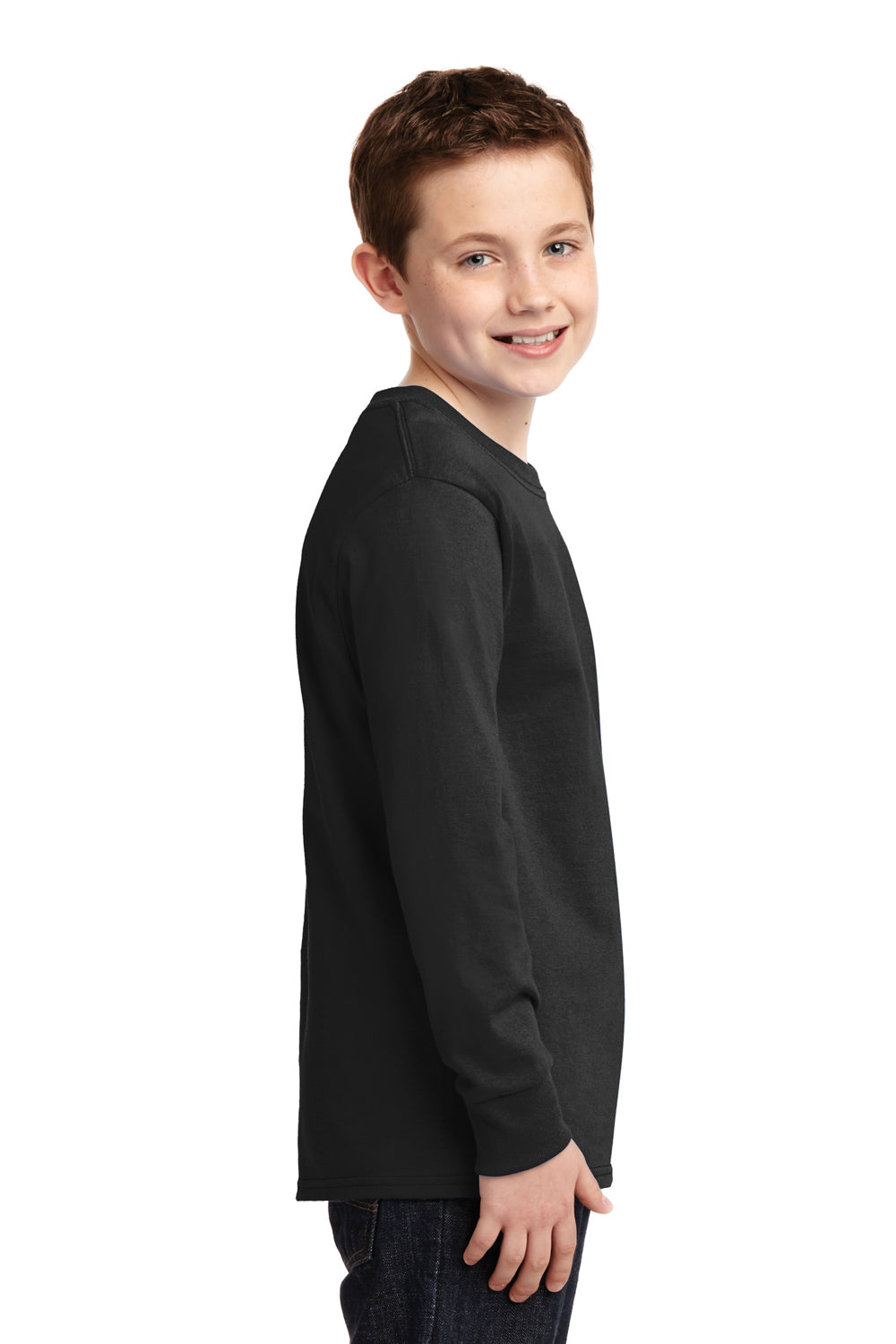 Port & Company PC54YLS Youth Core Long Sleeve Crewneck T-Shirt Black Side