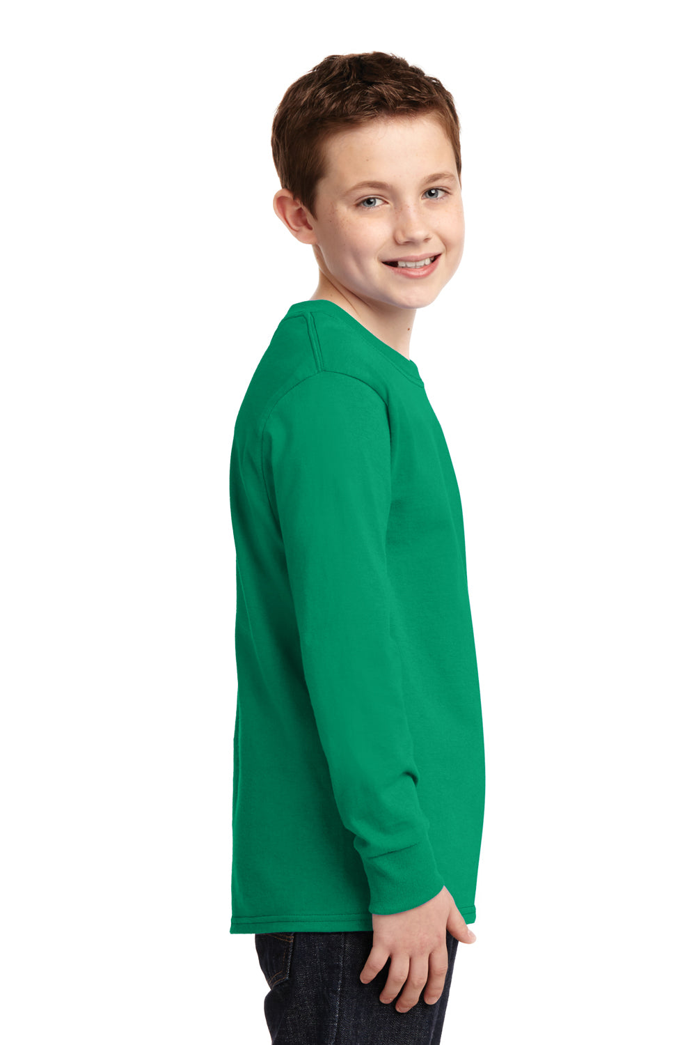 Port & Company PC54YLS Youth Core Long Sleeve Crewneck T-Shirt Kelly Green Side