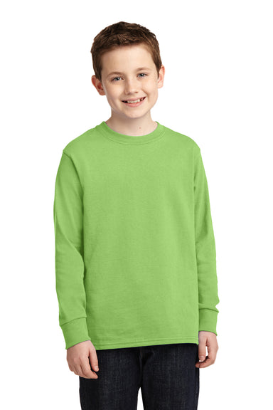 Port & Company PC54YLS Youth Core Long Sleeve Crewneck T-Shirt Lime Green Front