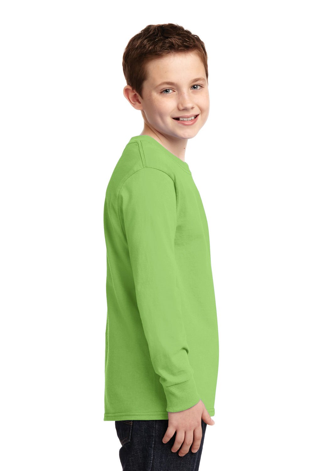 Port & Company PC54YLS Youth Core Long Sleeve Crewneck T-Shirt Lime Green Side