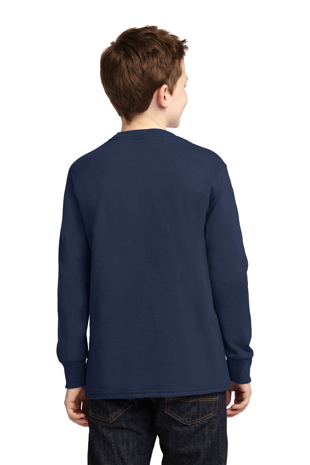 Port & Company PC54YLS Youth Core Long Sleeve Crewneck T-Shirt Navy Blue Back