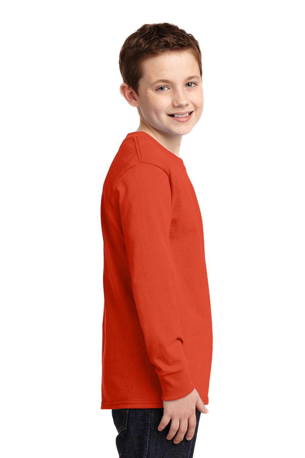 Port & Company PC54YLS Youth Core Long Sleeve Crewneck T-Shirt Orange Side
