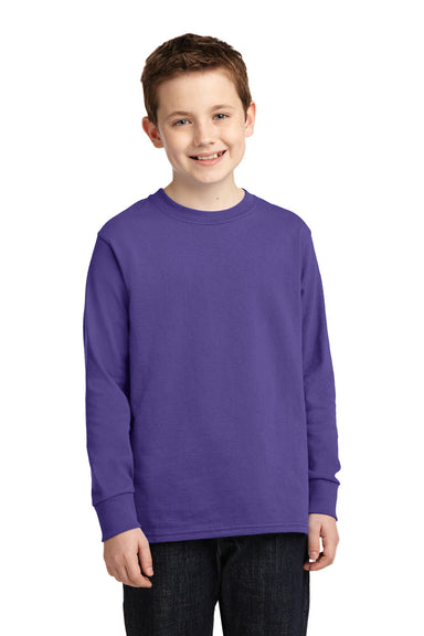 Port & Company PC54YLS Youth Core Long Sleeve Crewneck T-Shirt Purple Front