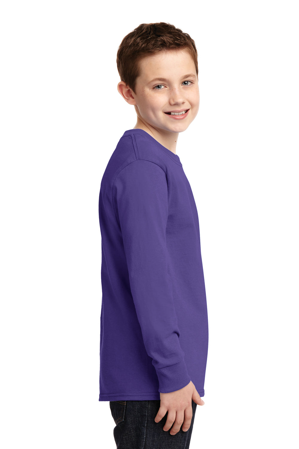 Port & Company PC54YLS Youth Core Long Sleeve Crewneck T-Shirt Purple Side