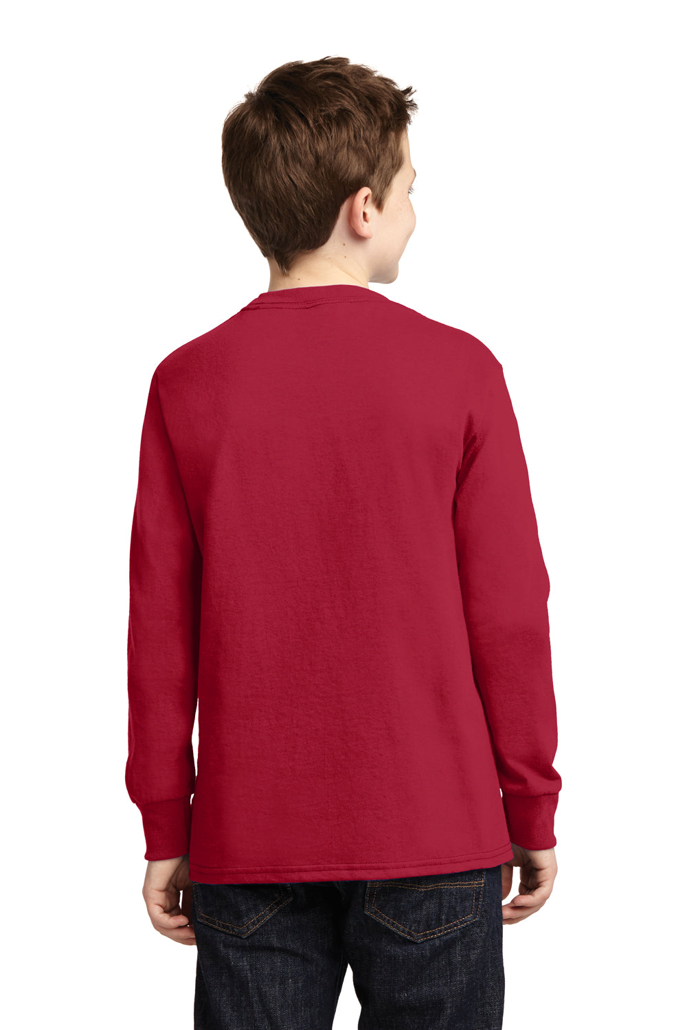 Port & Company PC54YLS Youth Core Long Sleeve Crewneck T-Shirt Red Back