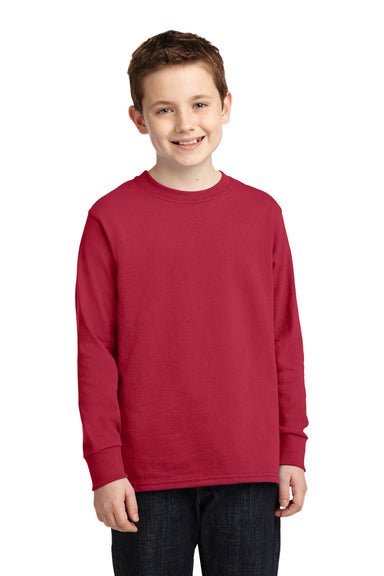 Port & Company PC54YLS Youth Core Long Sleeve Crewneck T-Shirt Red Front