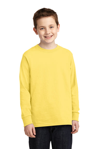 Port & Company PC54YLS Youth Core Long Sleeve Crewneck T-Shirt Yellow Front