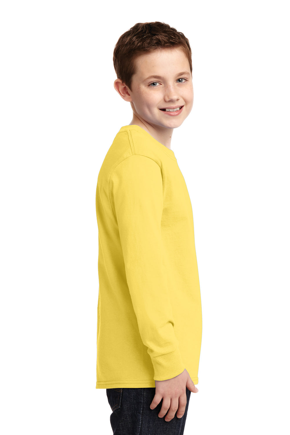 Port & Company PC54YLS Youth Core Long Sleeve Crewneck T-Shirt Yellow Side