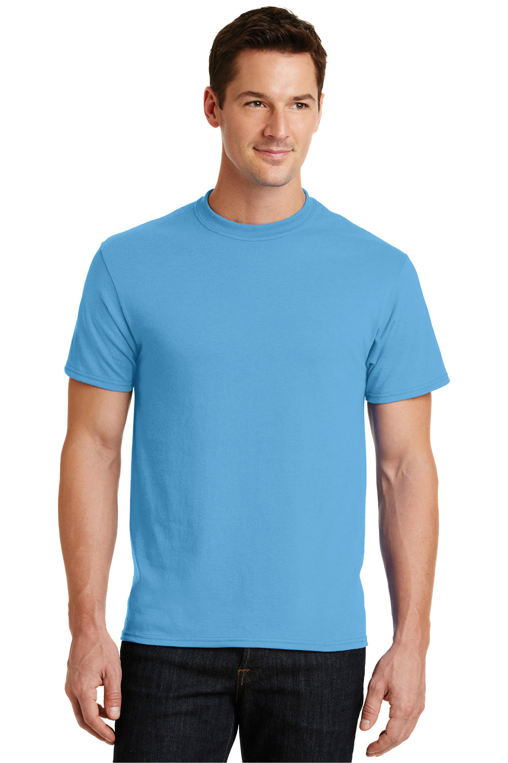 Port & Company PC55 Mens Core Short Sleeve Crewneck T-Shirt Aqua Blue Front