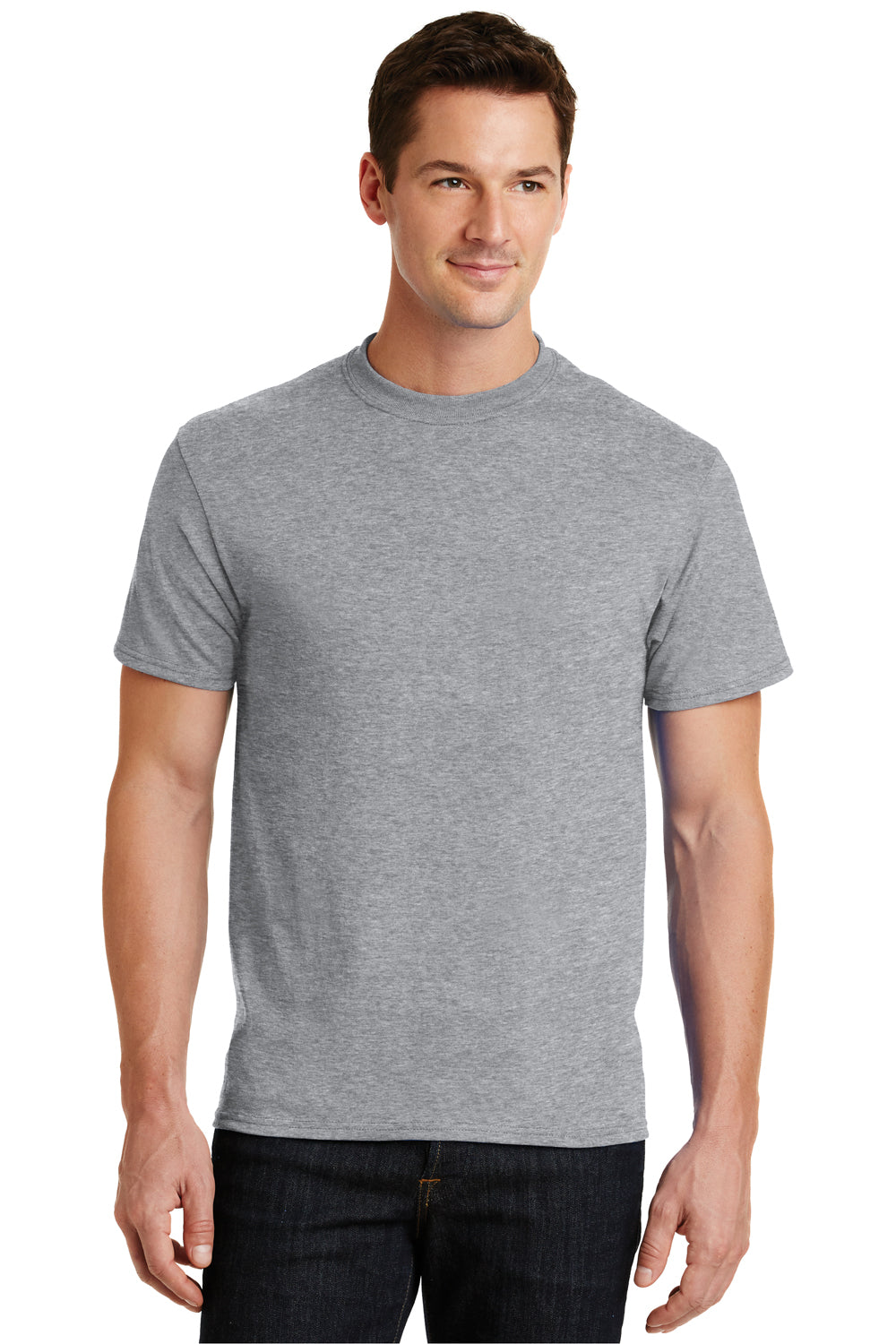 Port & Company PC55 Mens Core Short Sleeve Crewneck T-Shirt Heather Grey Front