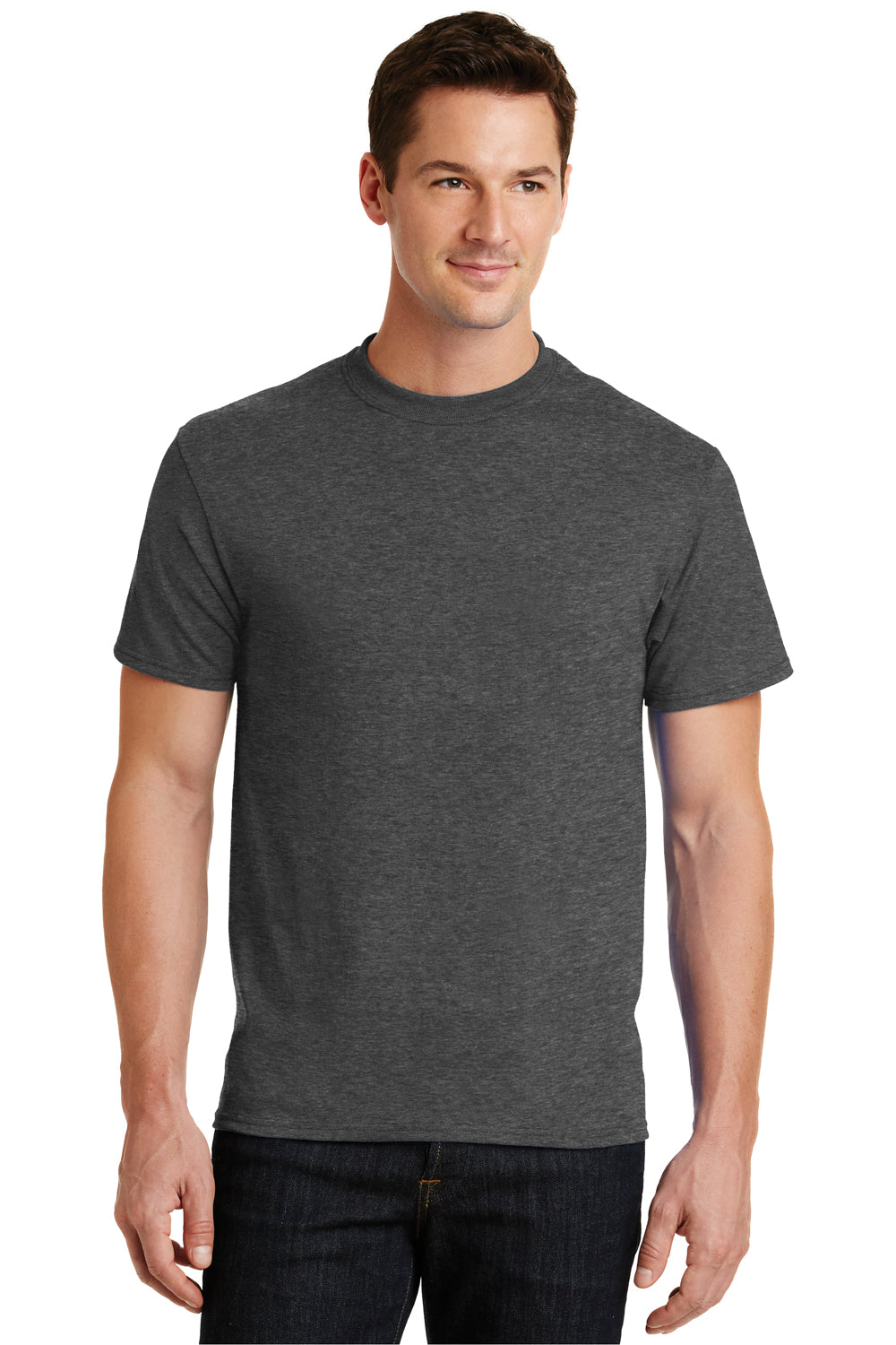 Port & Company PC55 Mens Core Short Sleeve Crewneck T-Shirt Heather Dark Grey Front