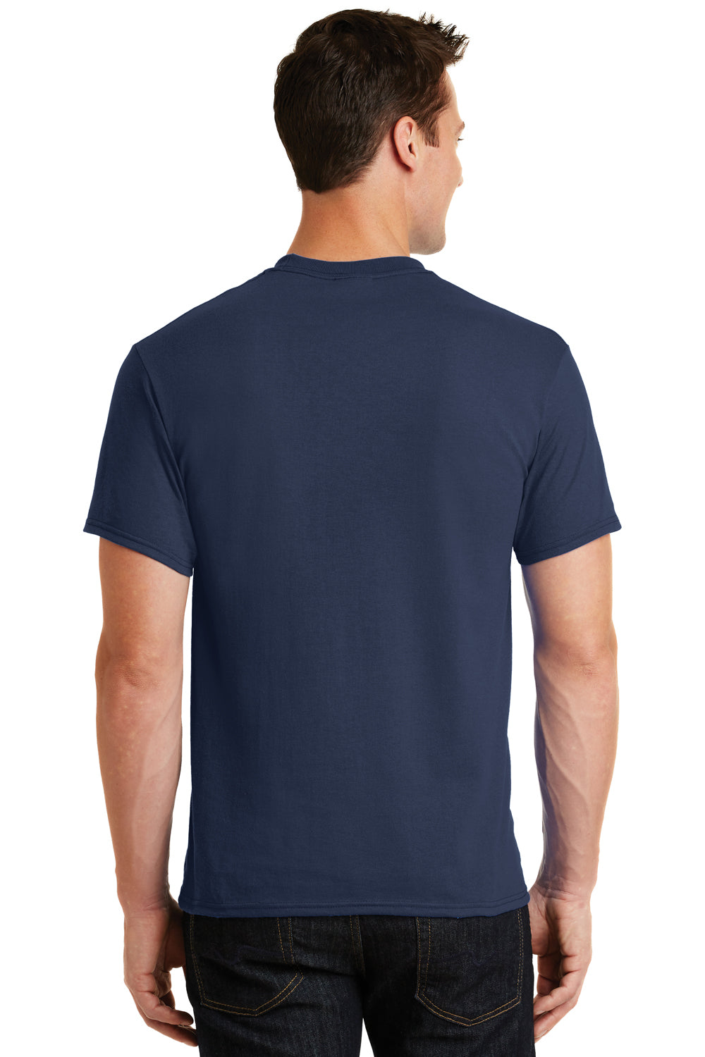 Port & Company PC55 Mens Core Short Sleeve Crewneck T-Shirt Navy Blue Back