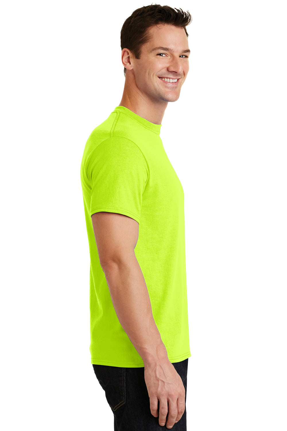 Port & Company PC55 Mens Core Short Sleeve Crewneck T-Shirt Safety Green Side