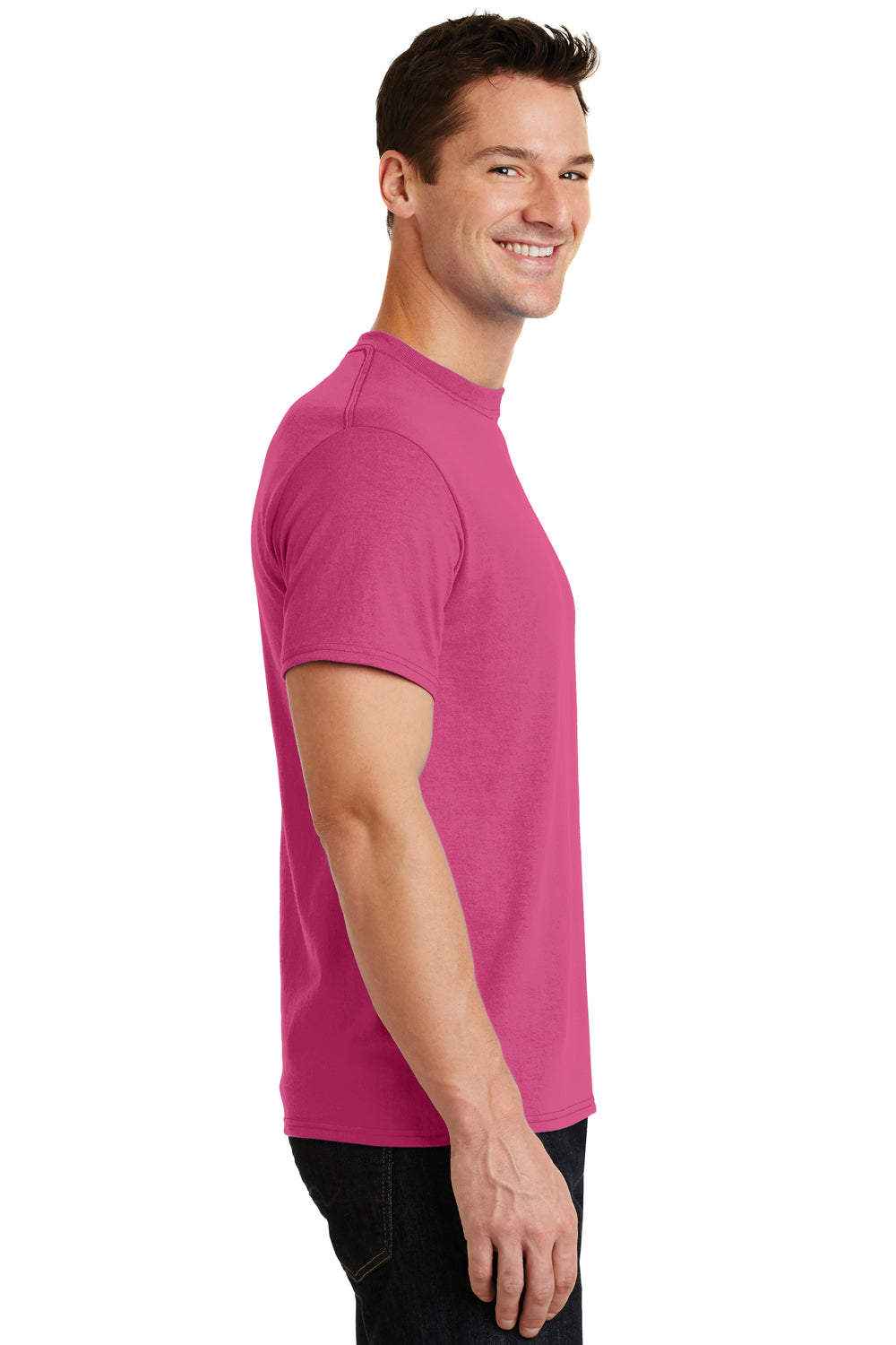 Port & Company PC55 Mens Core Short Sleeve Crewneck T-Shirt Sangria Pink Side