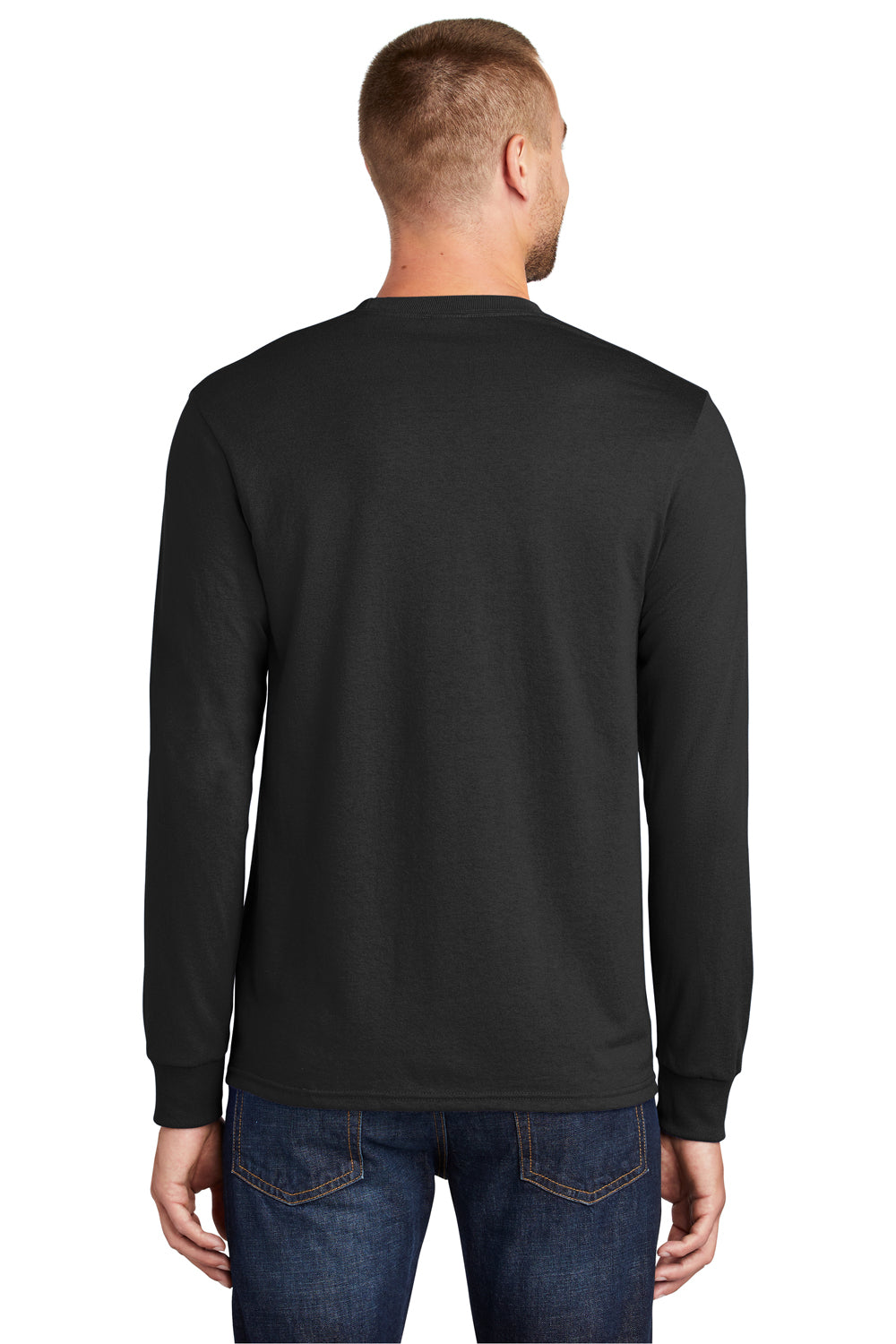 Port & Company PC55LS Mens Core Long Sleeve Crewneck T-Shirt Black Back